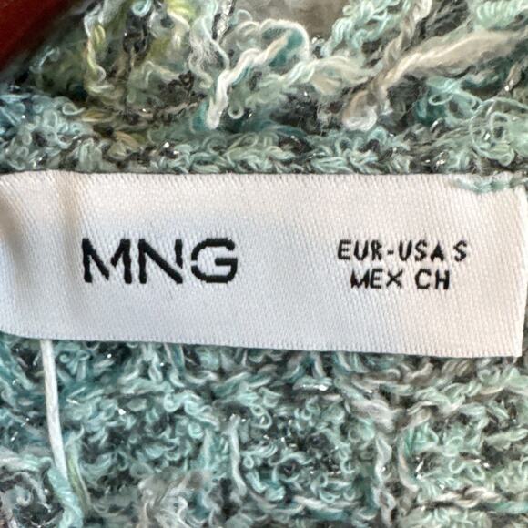 MNG Mango Women's Tweed Top Fringe Hem Sleeveless Cropped Blue Size S NWT - Picture 8 of 10